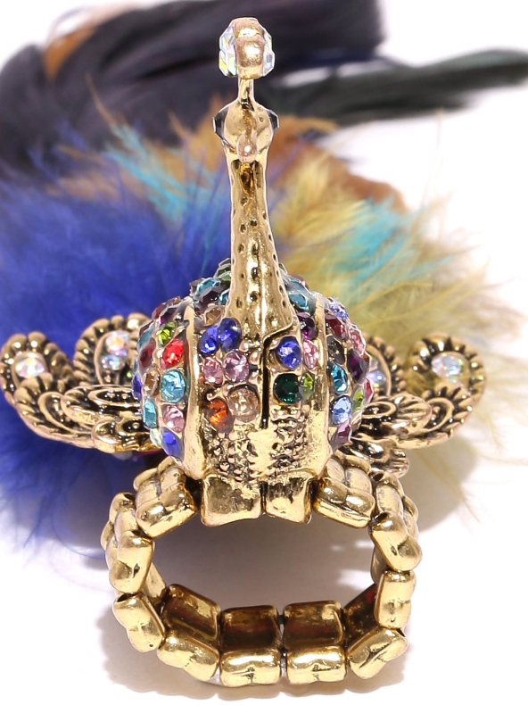 YouBella Antique Gold-Toned  Blue Peacock-Shaped Stone-Studded Ring