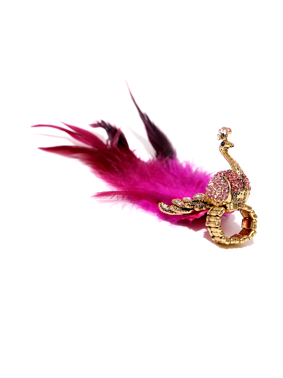 YouBella Antique Gold-Toned  Pink Peacock-Shaped Stone-Studded Ring