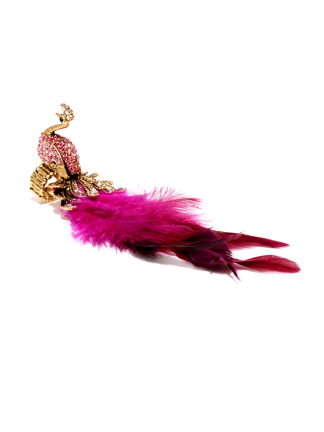 YouBella Antique Gold-Toned  Pink Peacock-Shaped Stone-Studded Ring