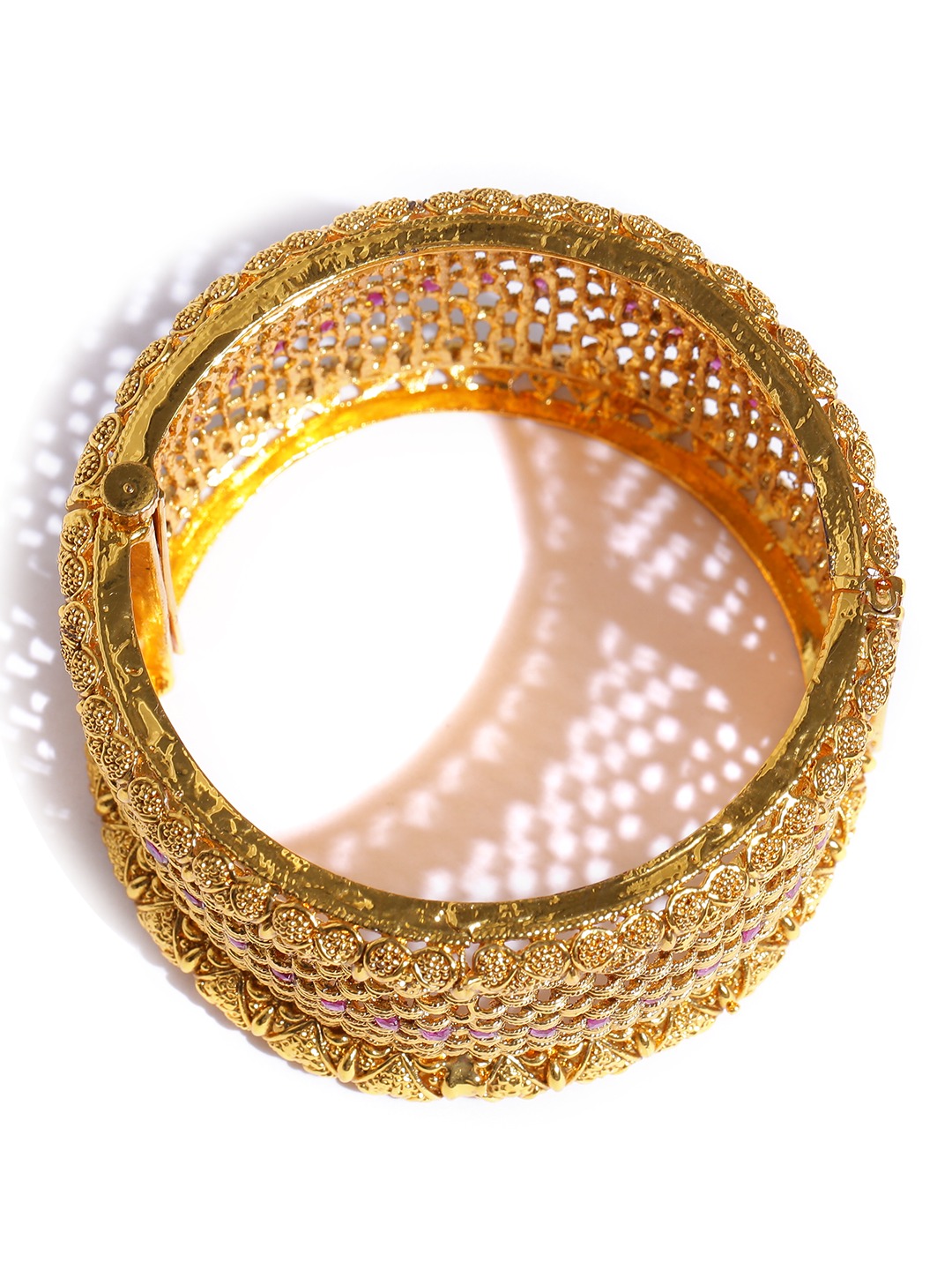 YouBella Set of 2 Gold-Toned Textured Stone-Studded Bangles