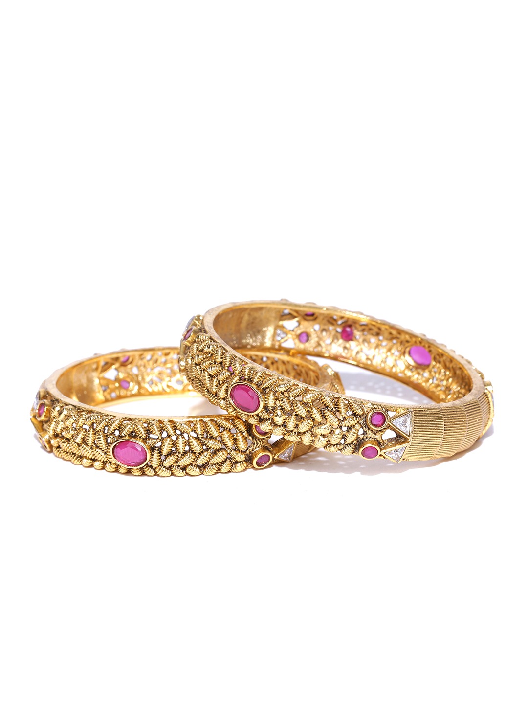 YouBella Set of 2 Gold-Toned  Pink Textured Stone-Studded Bangles