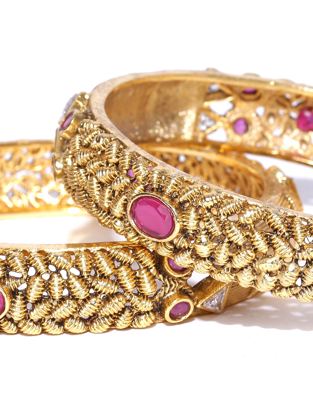 YouBella Set of 2 Gold-Toned  Pink Textured Stone-Studded Bangles