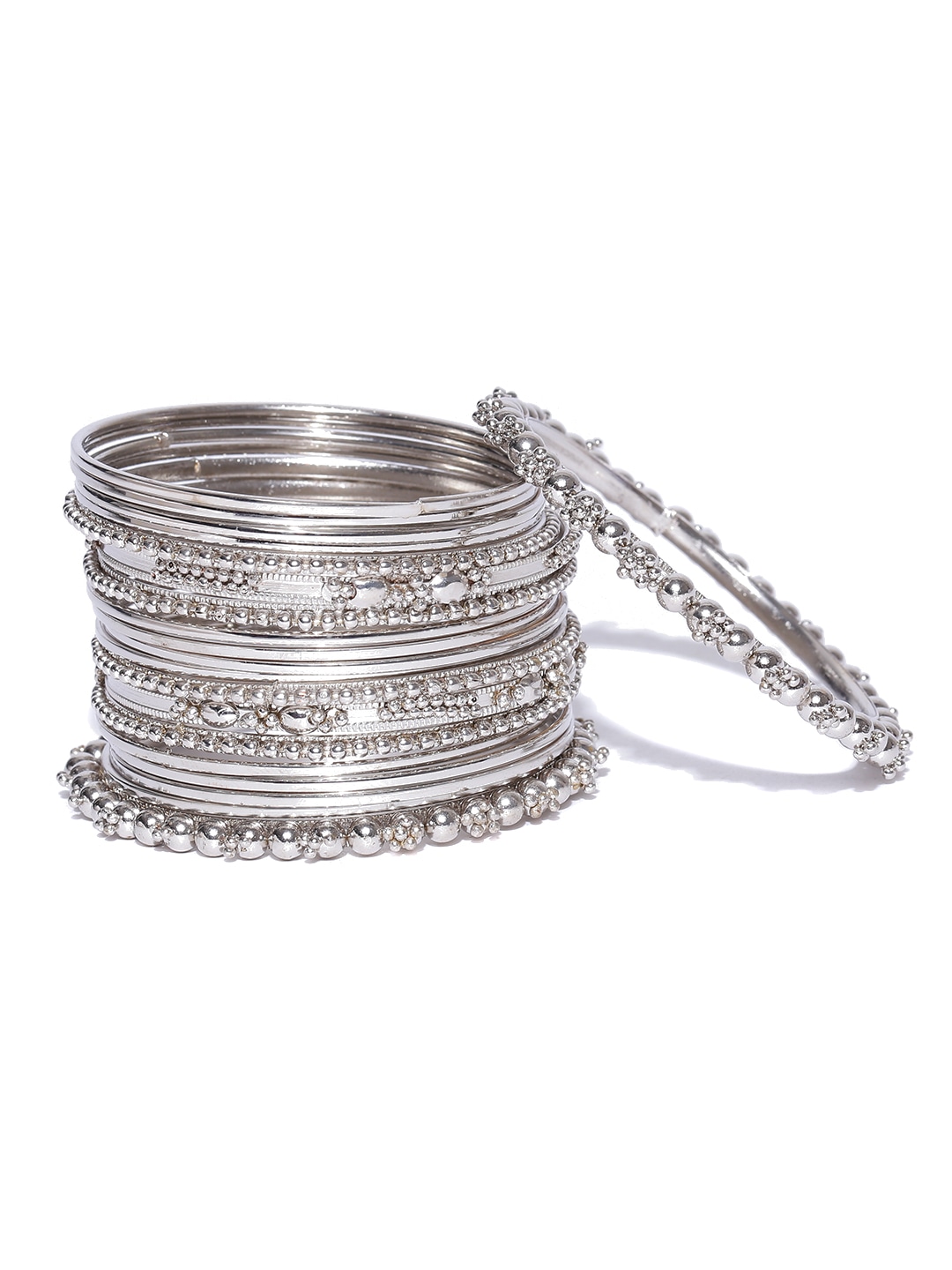 YouBella Set of 38 Oxidised Silver-Toned Bangles