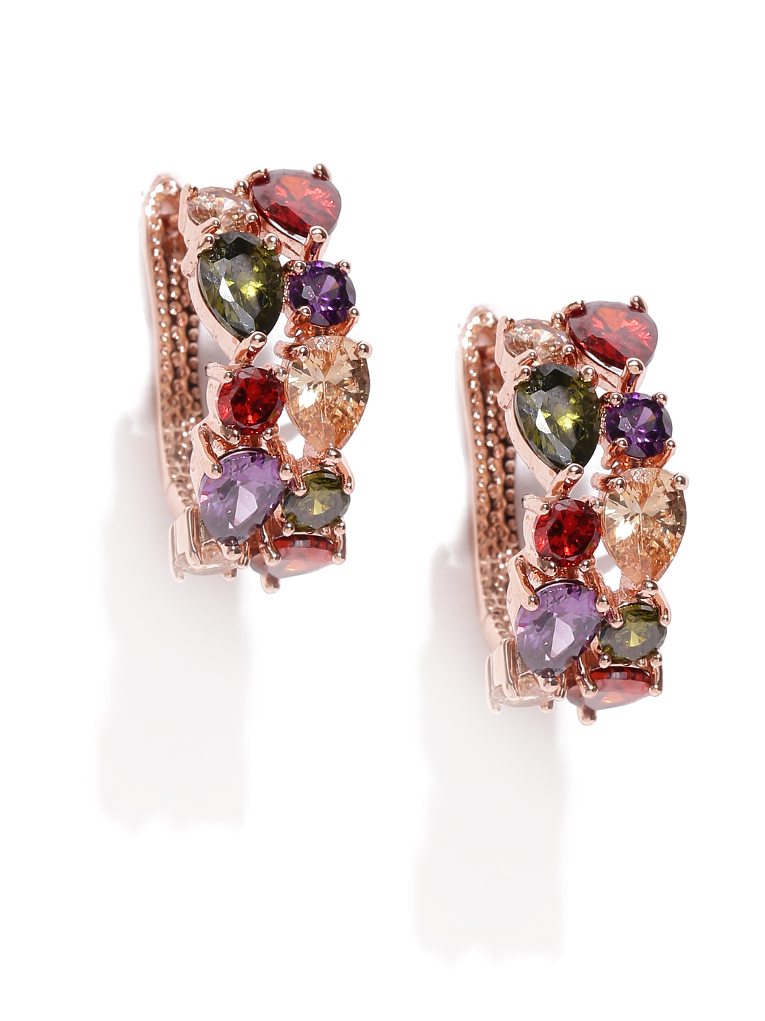 YouBella Multicoloured Gold-Plated Circular Stone-Studded Hoop Earrings