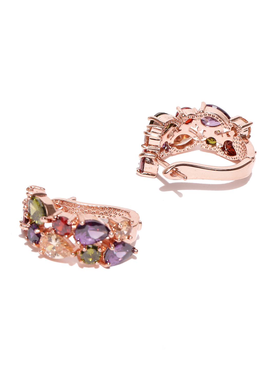 YouBella Multicoloured Gold-Plated Circular Stone-Studded Hoop Earrings