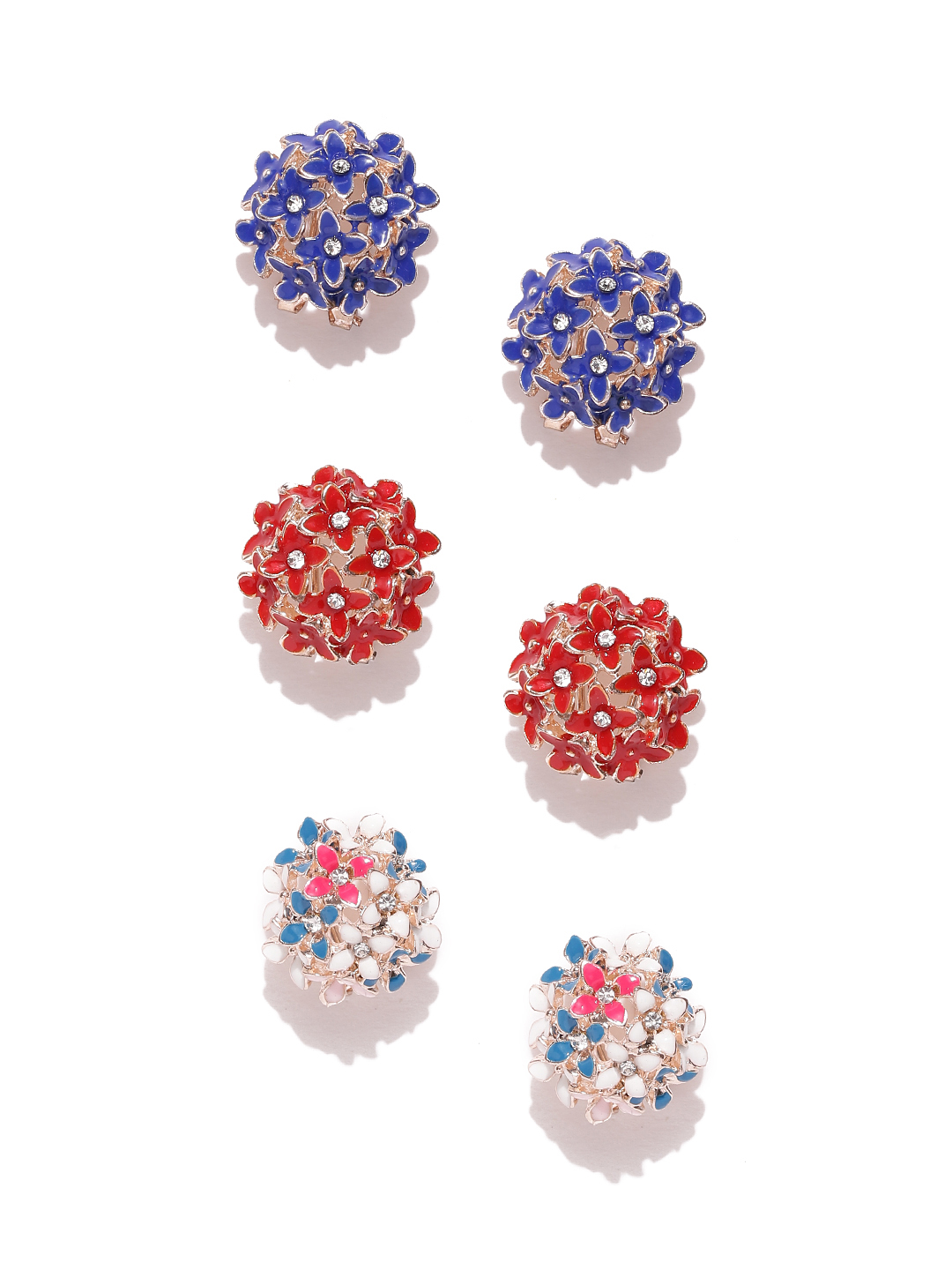 YouBella Set of 3 Gold-Plated Floral Stone Studs