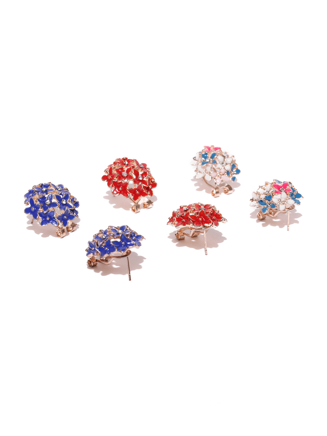 YouBella Set of 3 Gold-Plated Floral Stone Studs