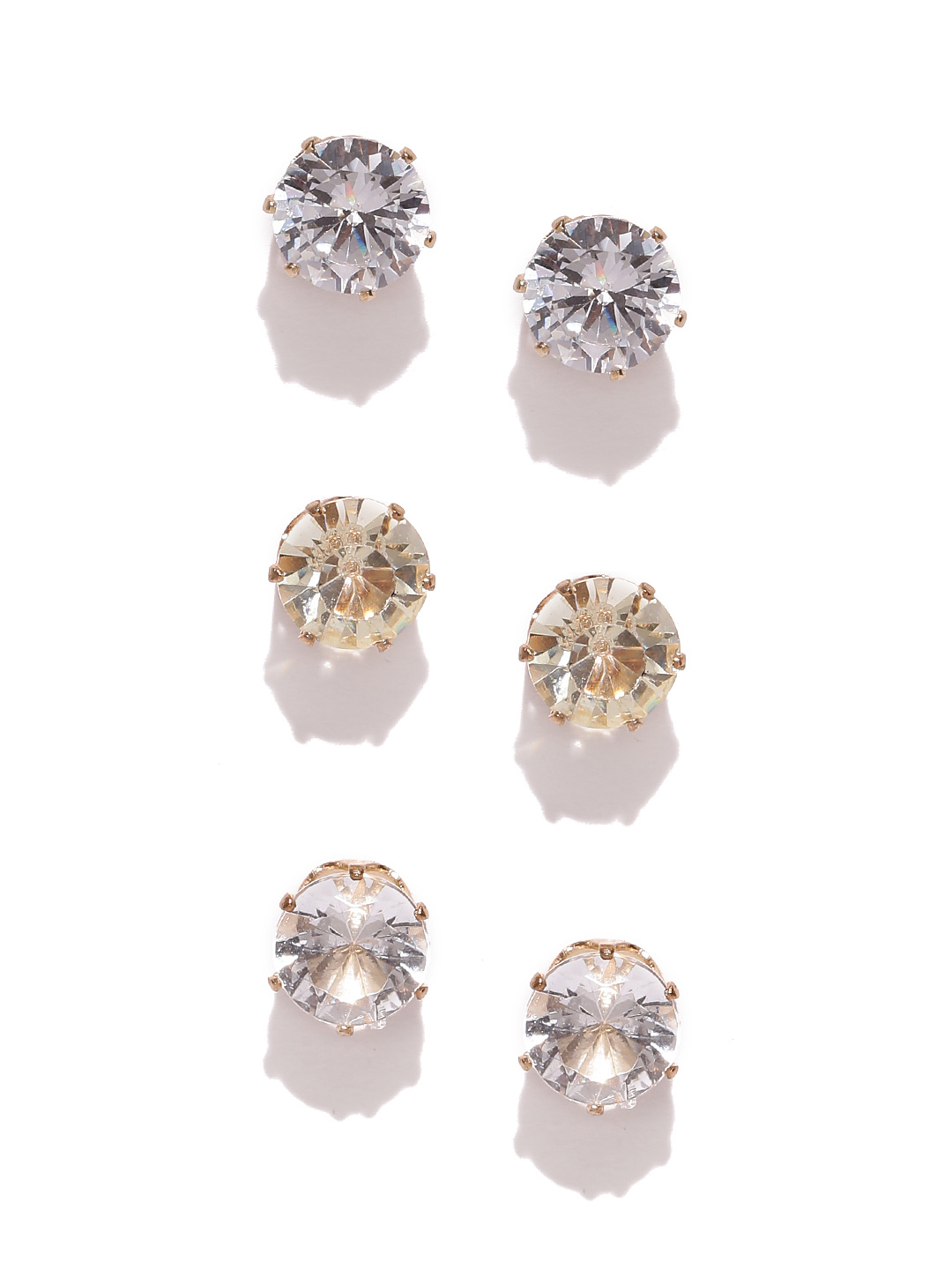 YouBella Set of 3 Gold-Plated Floral Double-Sided Stone Studs