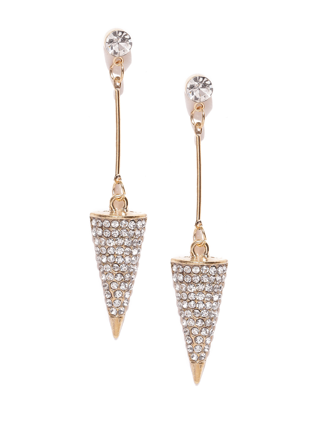 YouBella Off-White Gold-Plated Stone-Studded Triangular Drop Earrings
