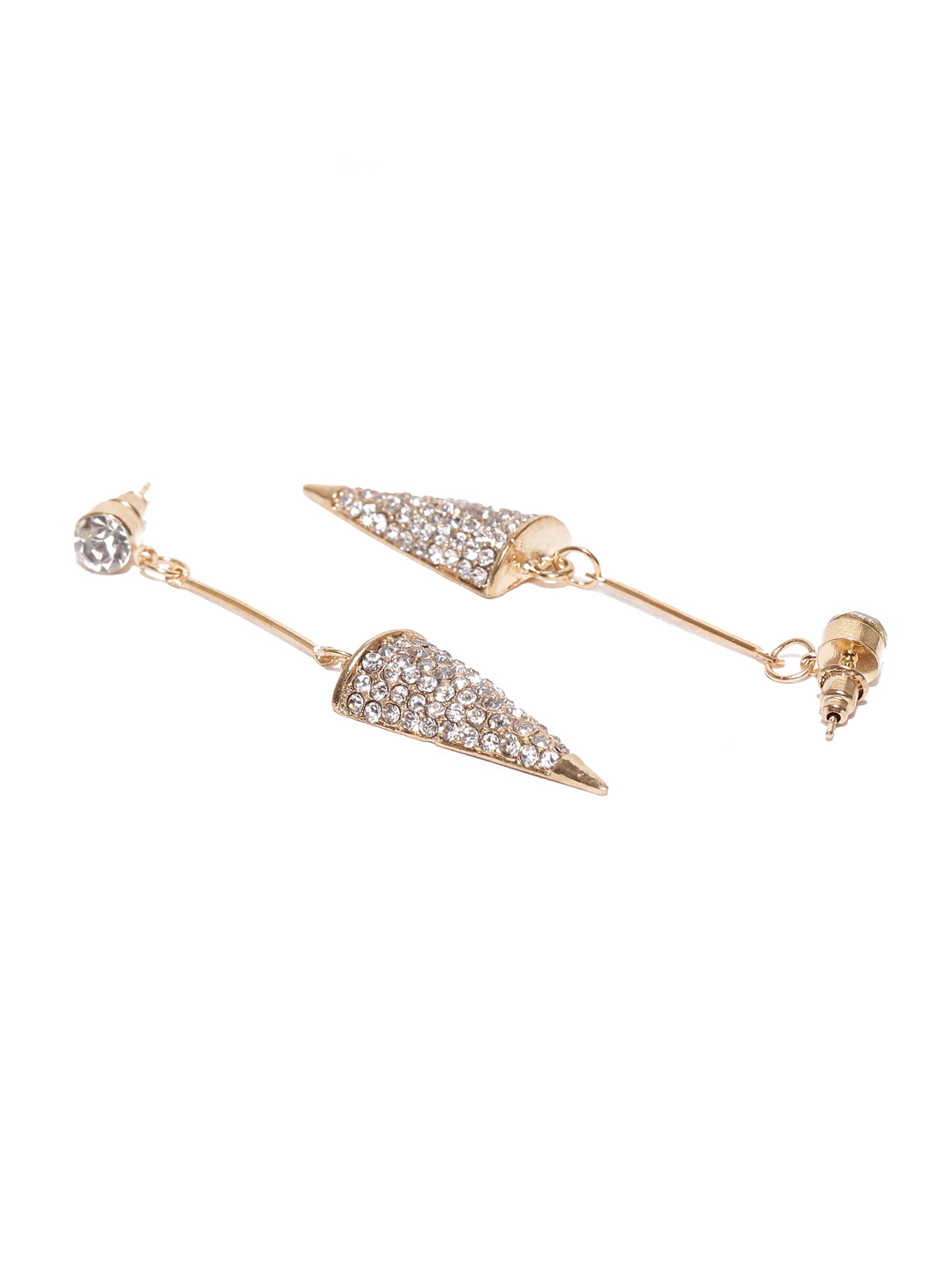 YouBella Off-White Gold-Plated Stone-Studded Triangular Drop Earrings