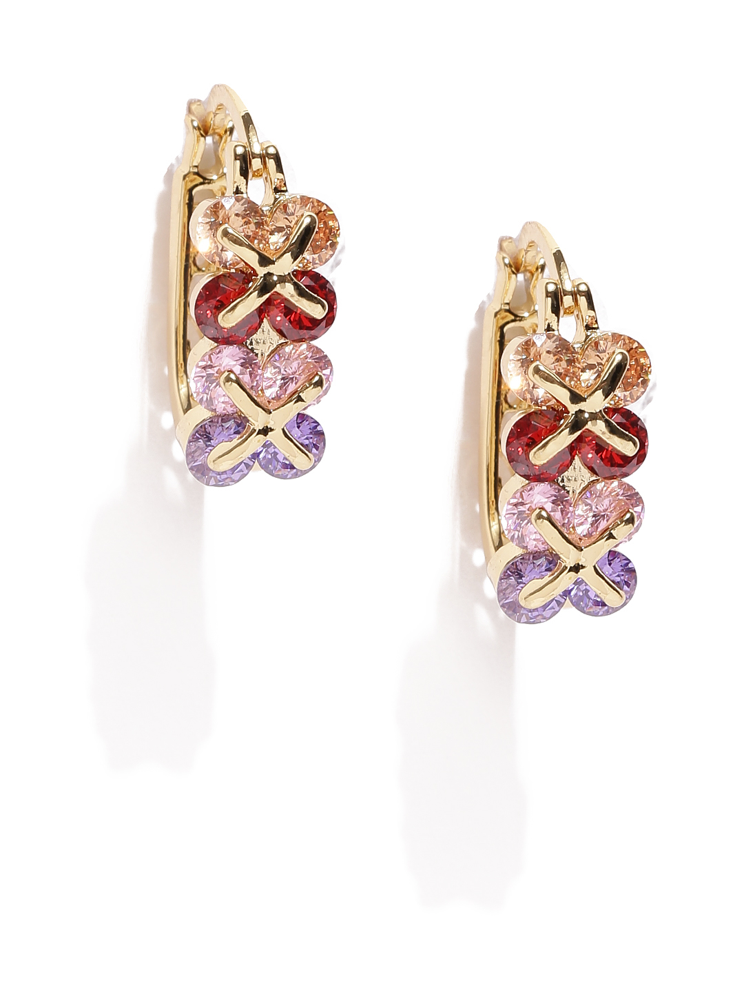 YouBella Red  Purple Gold-Plated Stone Stud Earrings