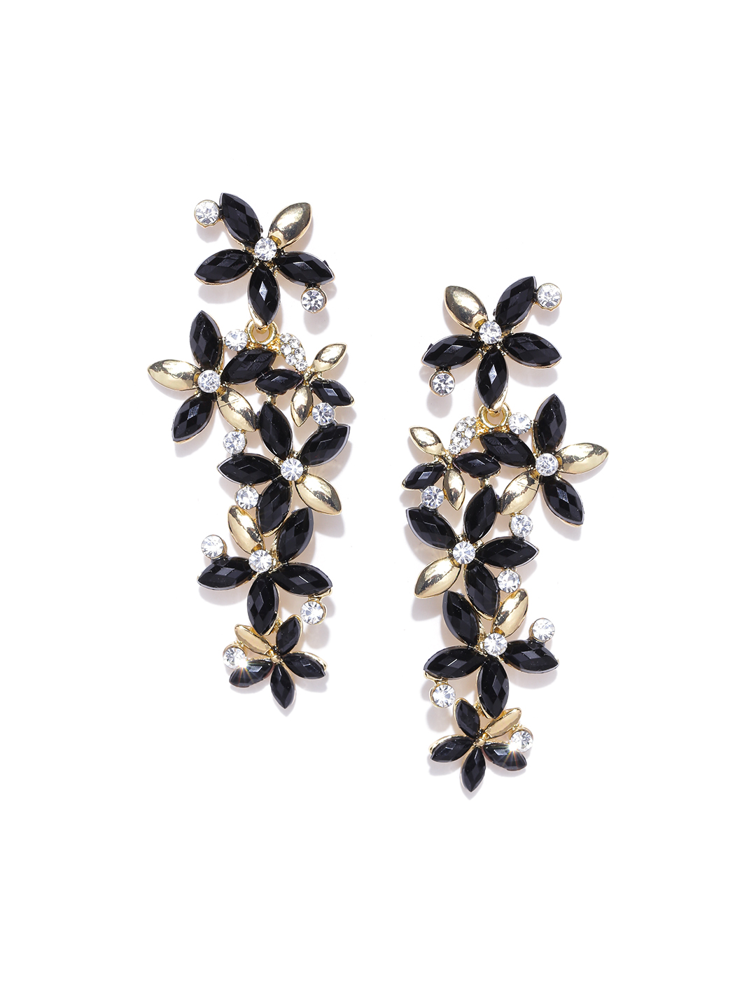 YouBella Black Gold-Plated Contemporary Drop Earrings