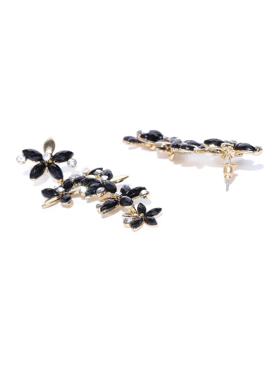 YouBella Black Gold-Plated Contemporary Drop Earrings