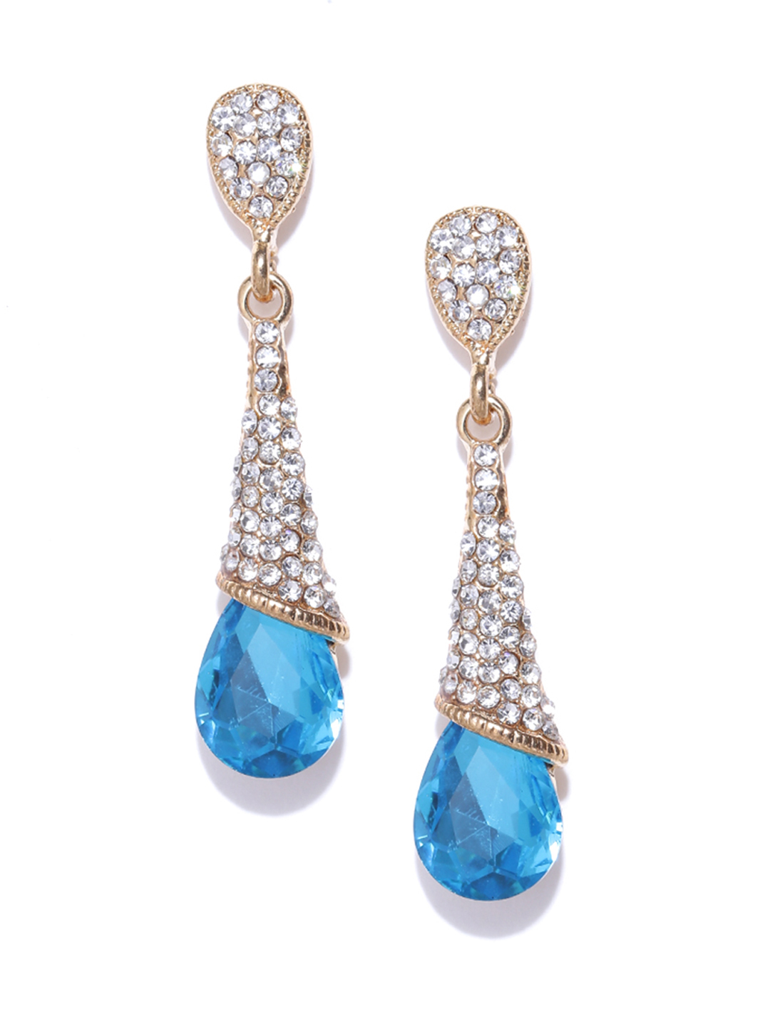 YouBella Blue Gold-Plated Teardrop Shaped Drop Earrings