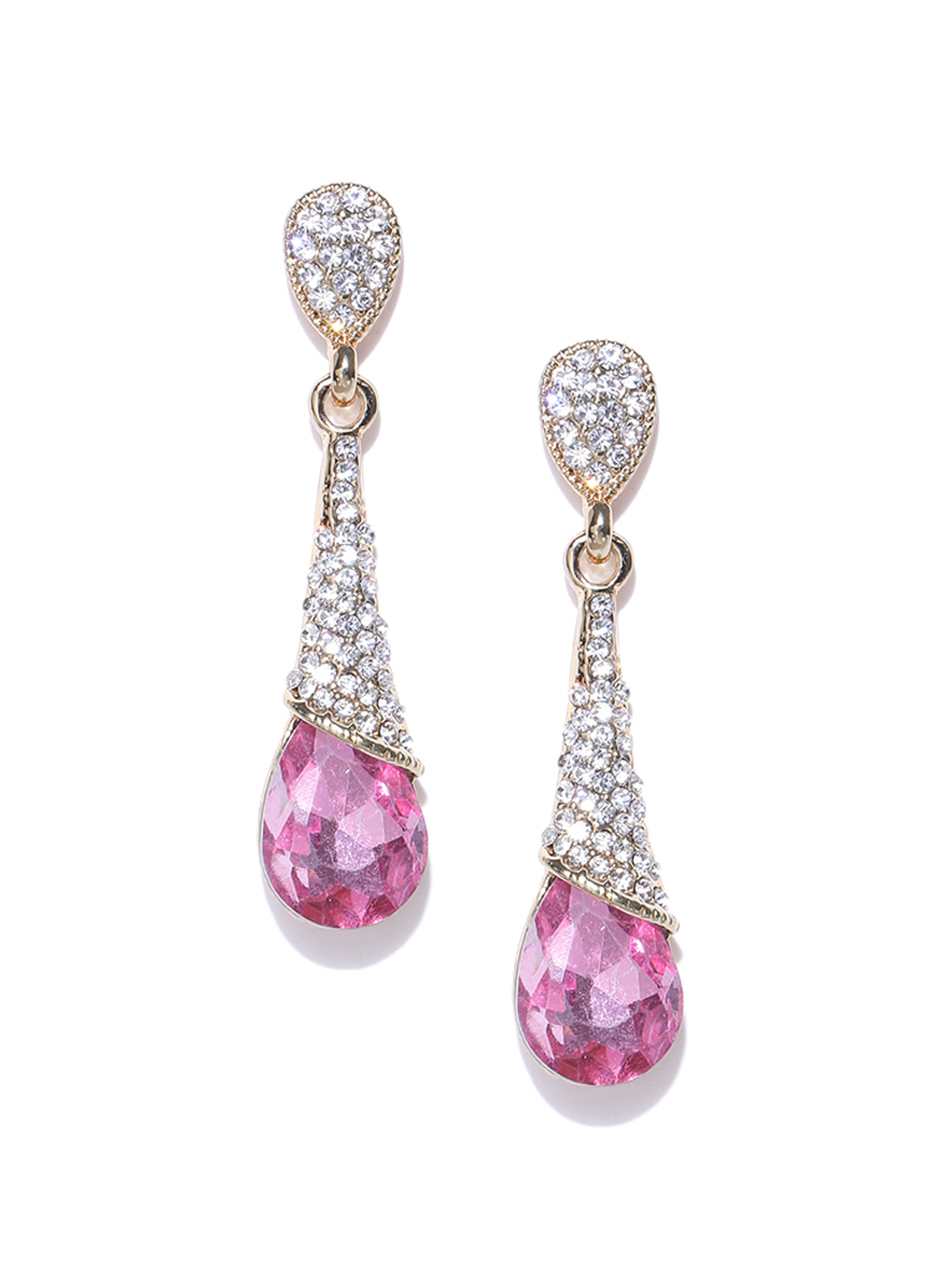 YouBella Pink Gold-Plated Teardrop Shaped Drop Earrings