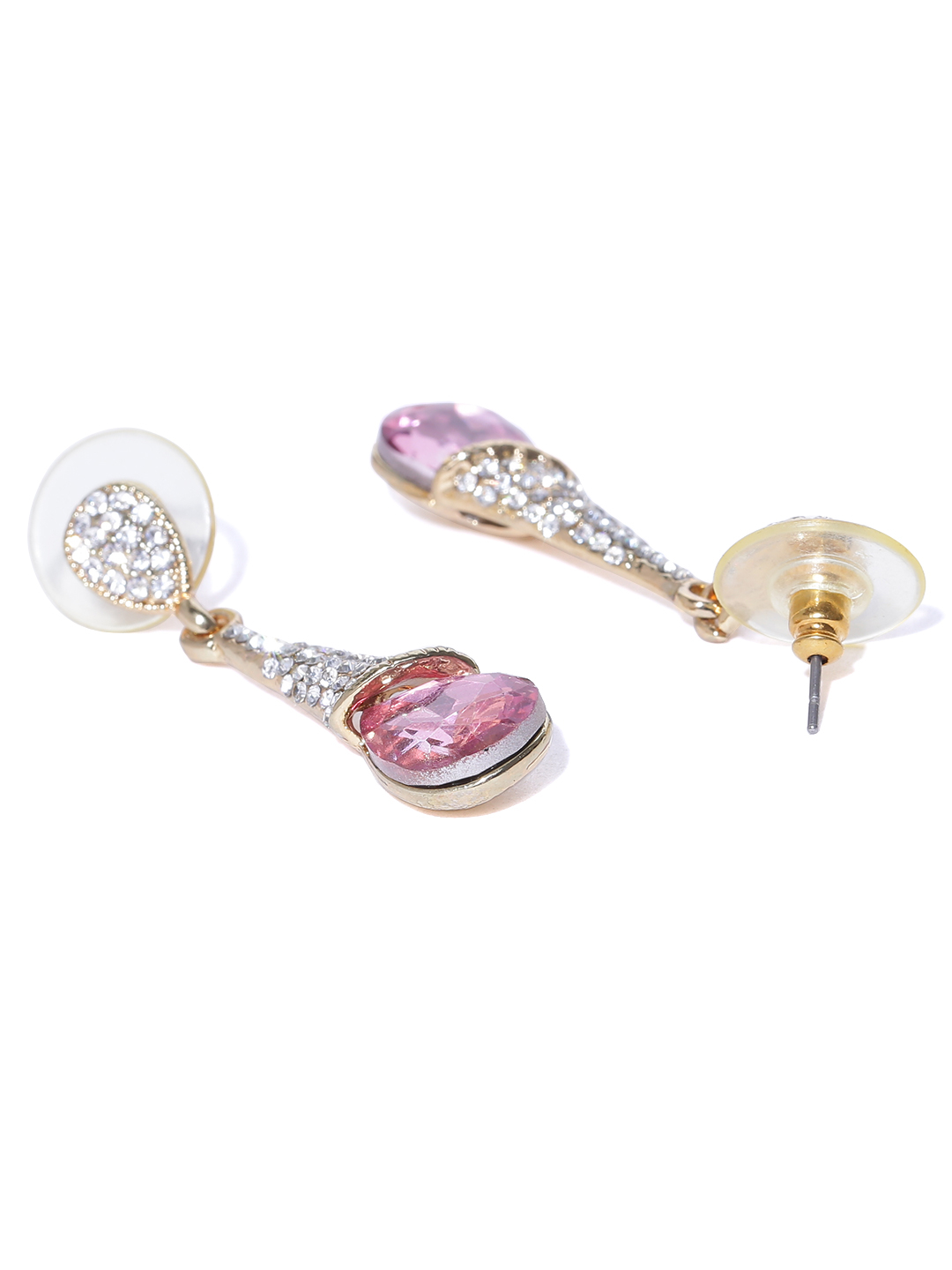 YouBella Pink Gold-Plated Teardrop Shaped Drop Earrings
