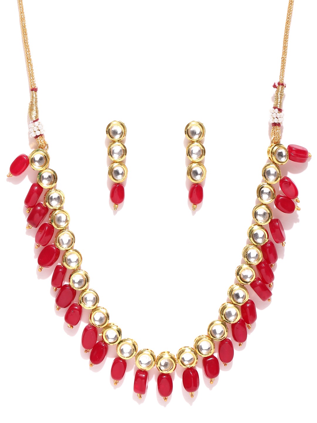 YouBella Pink  Gold-Toned Kundan Stone-Studded Jewellery Set