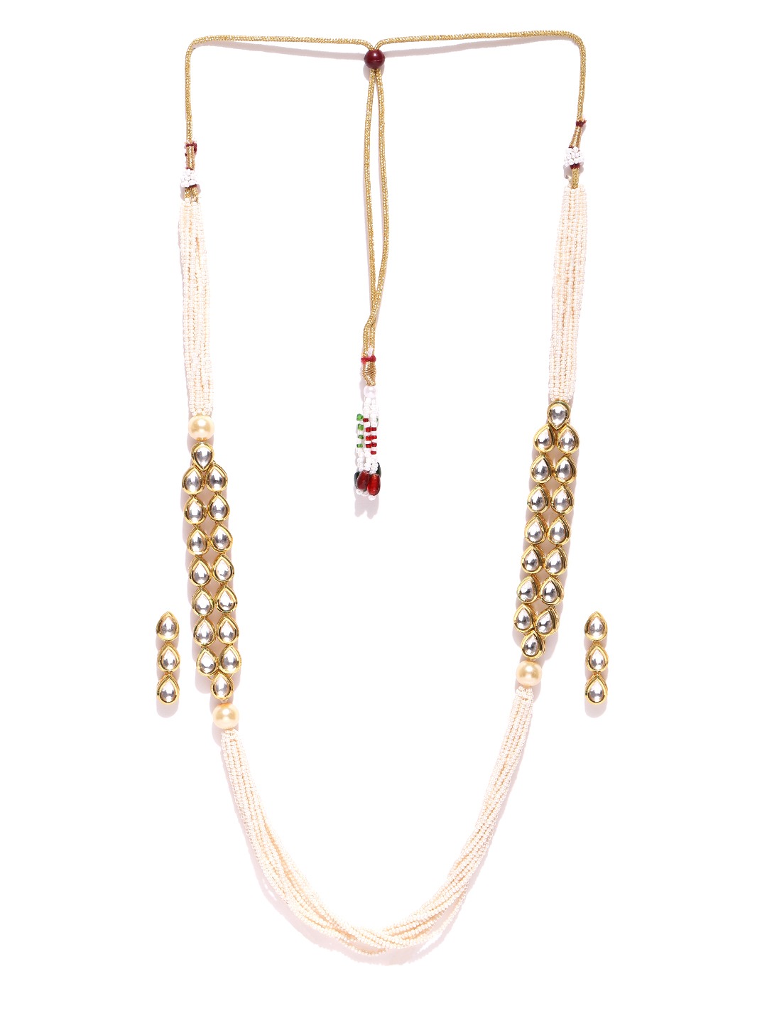 YouBella Gold-Toned  Off-White Kundan Stone-Studded Beaded Jewellery Set