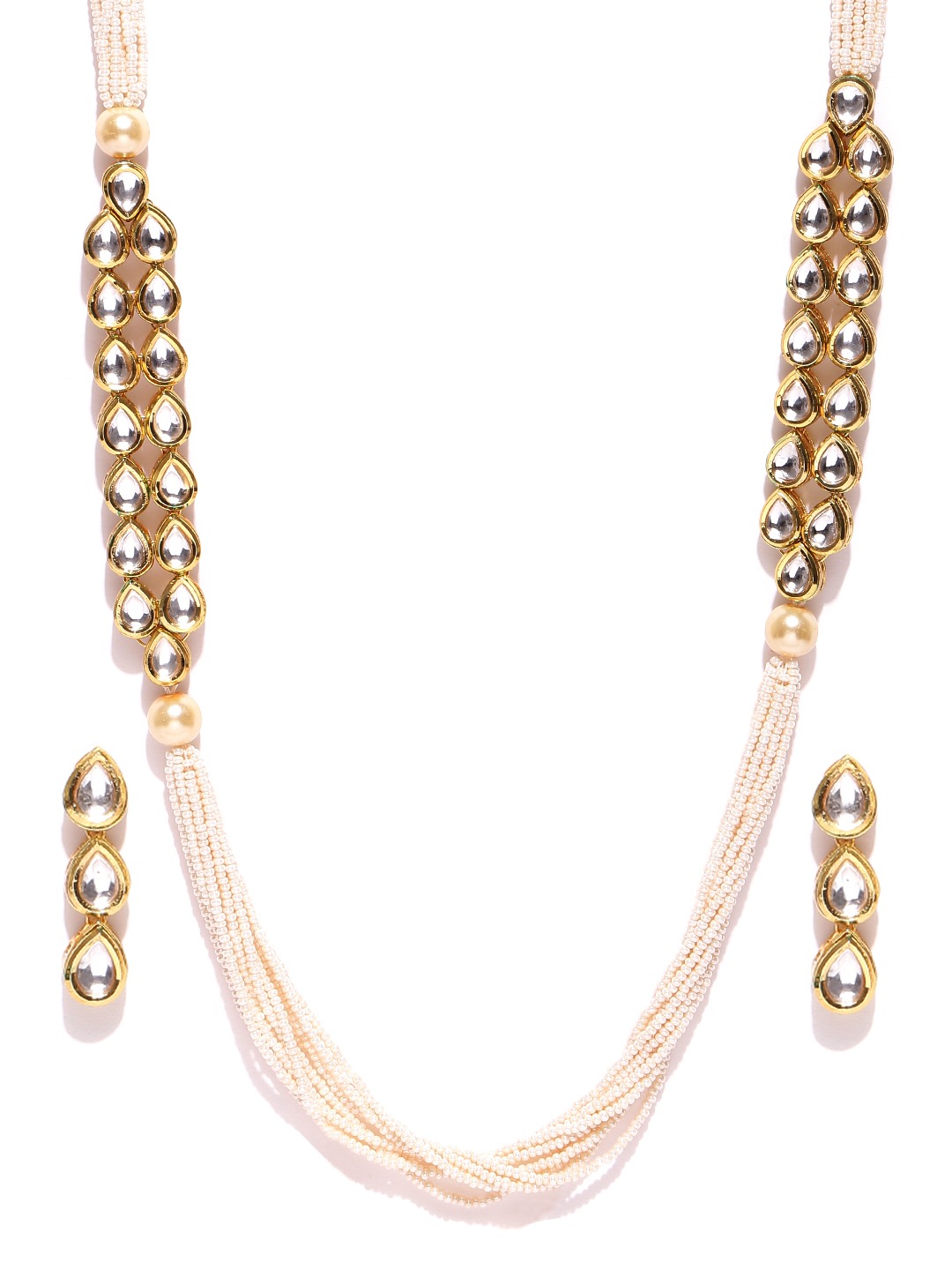 YouBella Gold-Toned  Off-White Kundan Stone-Studded Beaded Jewellery Set