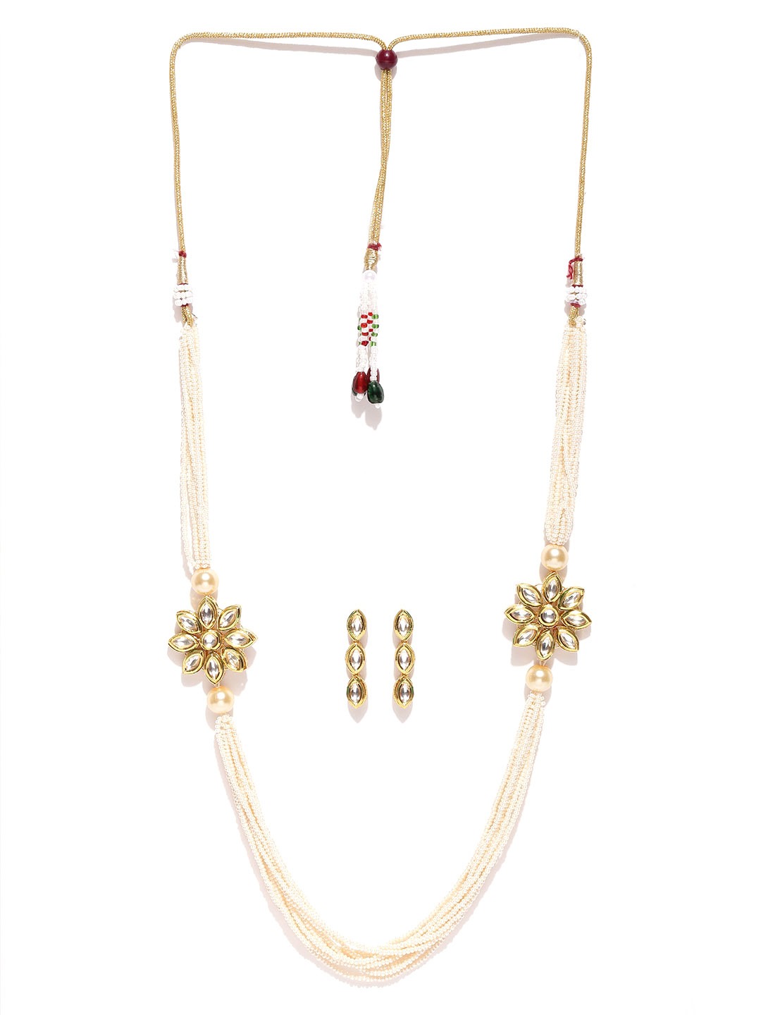 YouBella Off-White  Gold-Toned Kundan Stone-Studded Beaded Jewellery Set