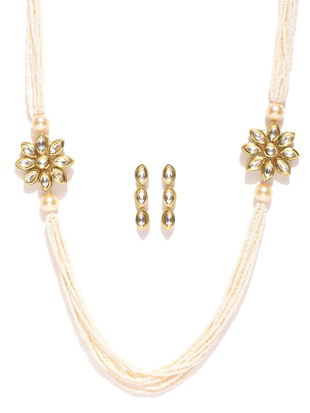 YouBella Off-White  Gold-Toned Kundan Stone-Studded Beaded Jewellery Set