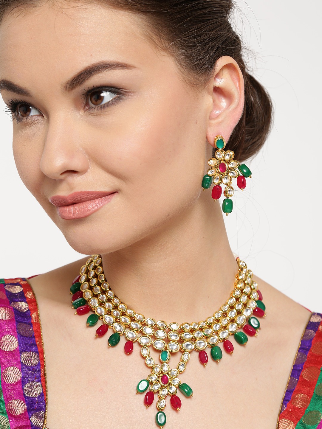 YouBella Gold-Toned  Pink Kundan Stone-Studded Jewellery Set