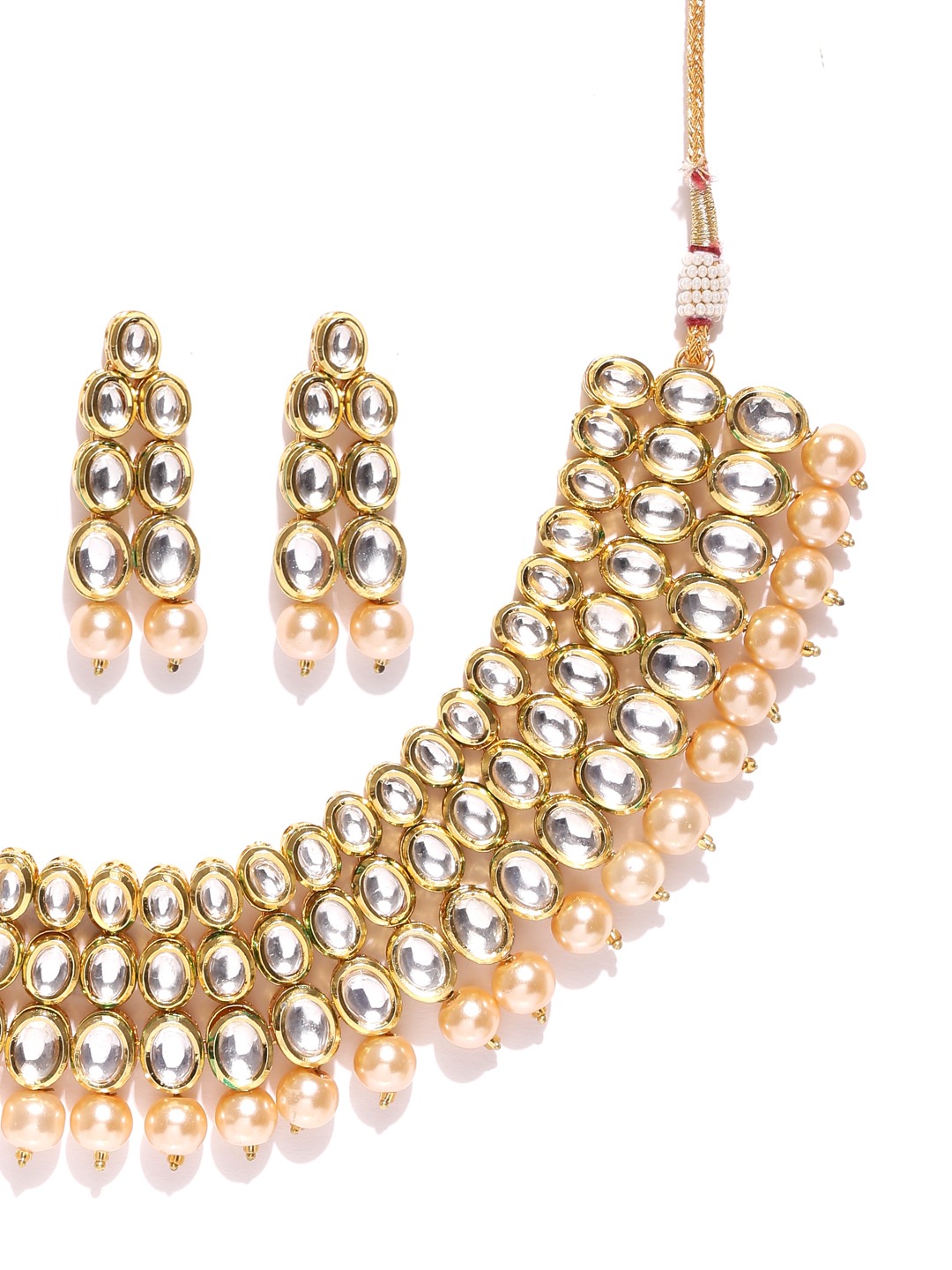 YouBella Gold-Toned  Off-White Kundan Stone-Studded Beaded Jewellery Set