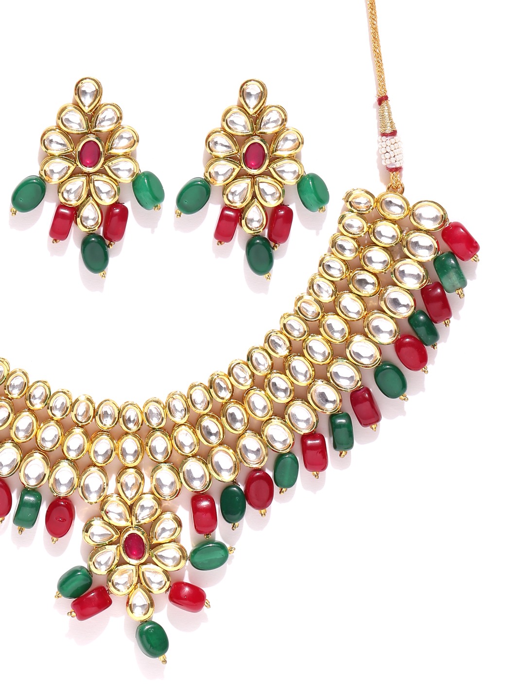 YouBella Gold-Toned  Green Kundan Stone-Studded Beaded Jewellery Set
