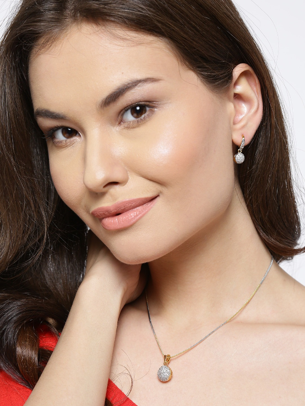 YouBella Gold  Silver-Toned Stone-Studded Jewellery Set