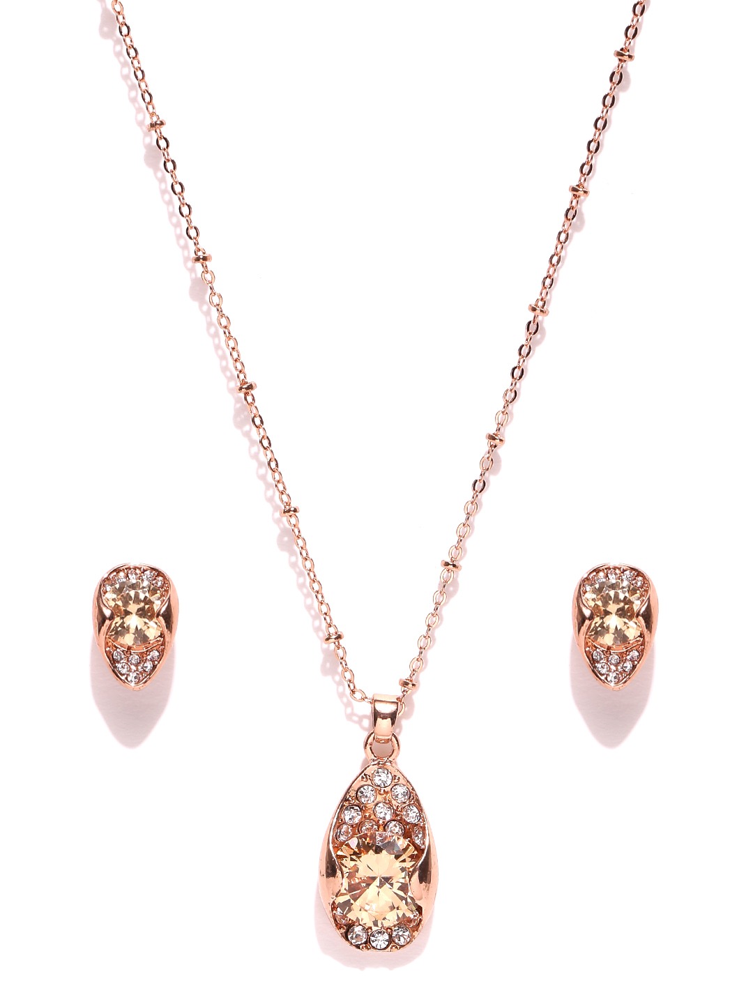 YouBella Rose Gold-Toned Stone-Studded Jewellery Set