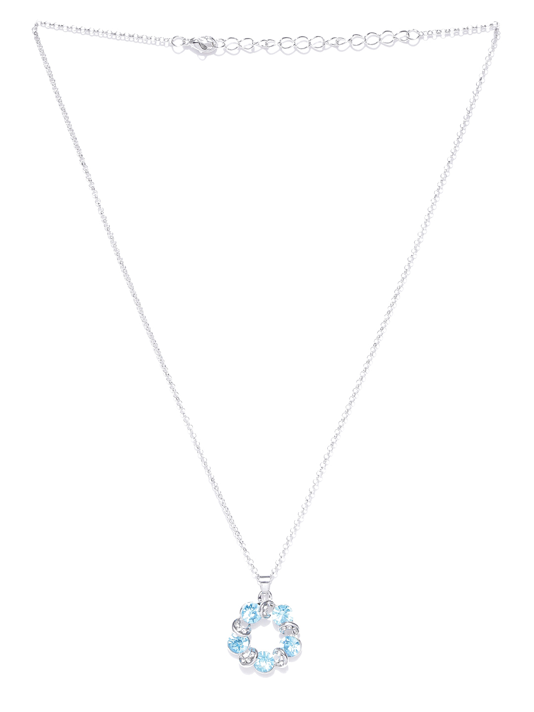 YouBella Blue  Silver-Toned Stone-Studded Pendant with Chain