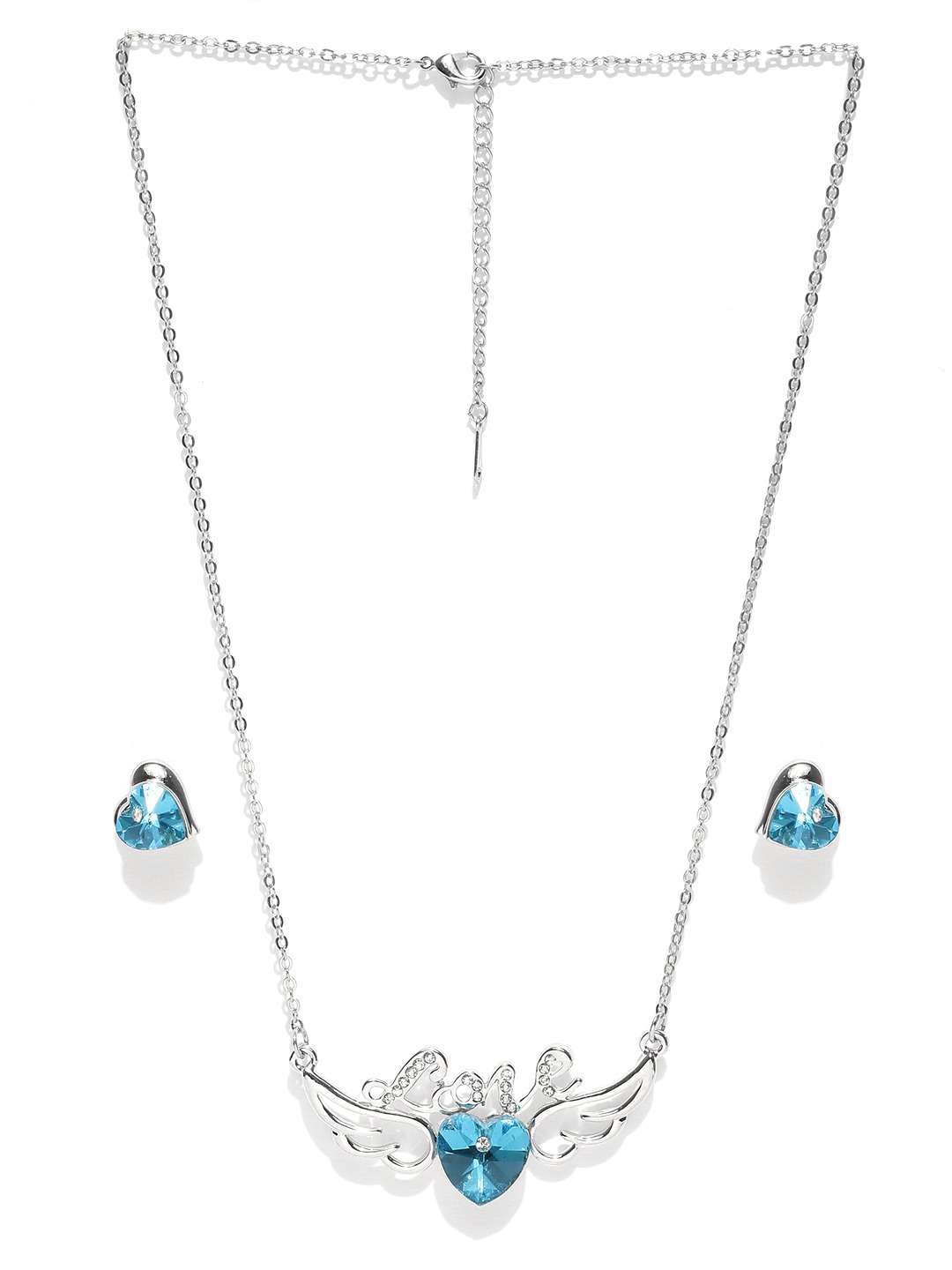 YouBella Women FashionsSilver-Toned & Blue Stone-Studded Jewellery Set