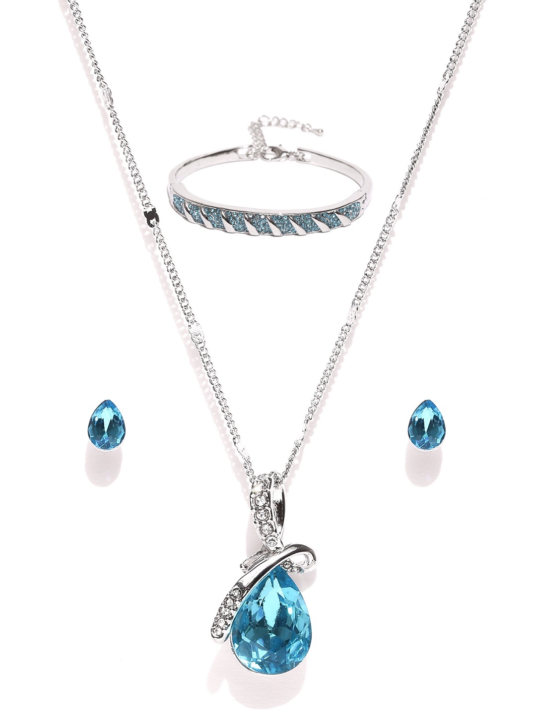 YouBella Silver-Toned  Blue Stone-Studded Jewellery Set