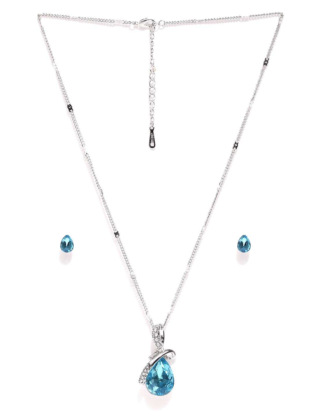 YouBella Silver-Toned  Blue Stone-Studded Jewellery Set