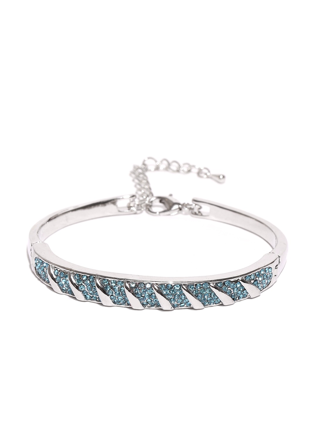 YouBella Silver-Toned  Blue Stone-Studded Jewellery Set
