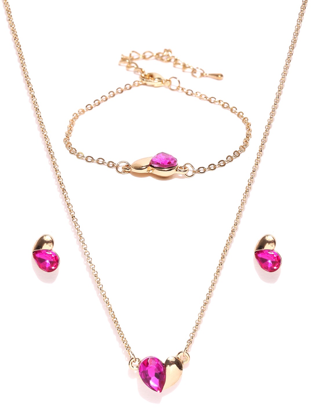 YouBella Gold-Toned  Pink Stone-Studded Jewellery Set