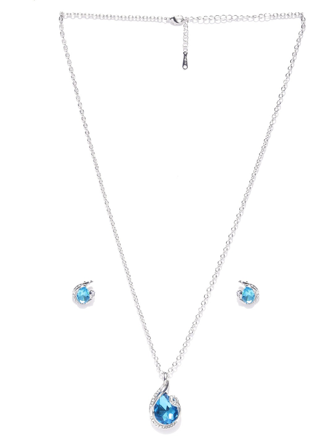 YouBella Silver-Toned  Blue Stone-Studded Jewellery Set