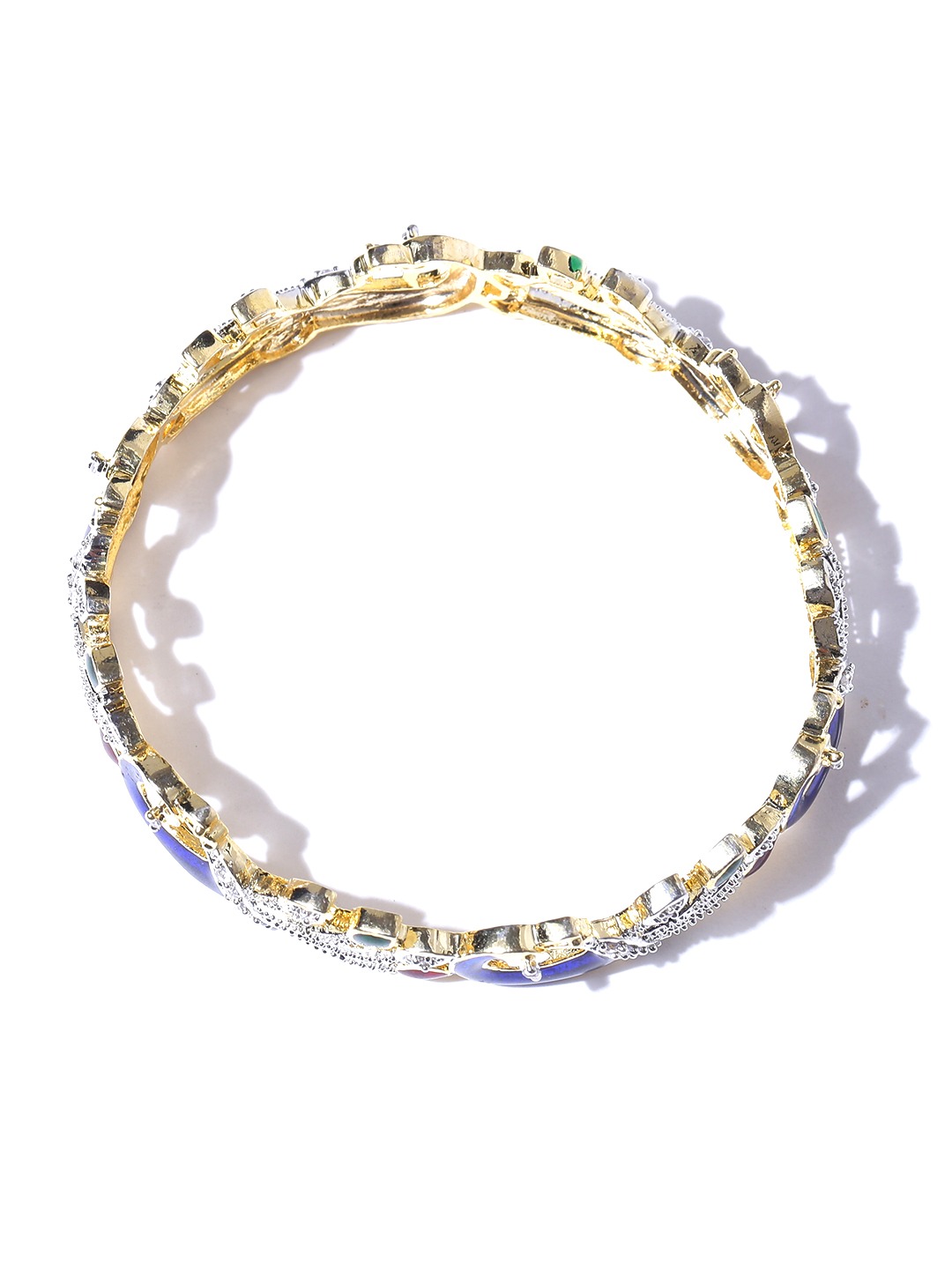 YouBella Set of 2 Blue  Silver-Toned Stone-Studded Peacock-Shaped Bangles
