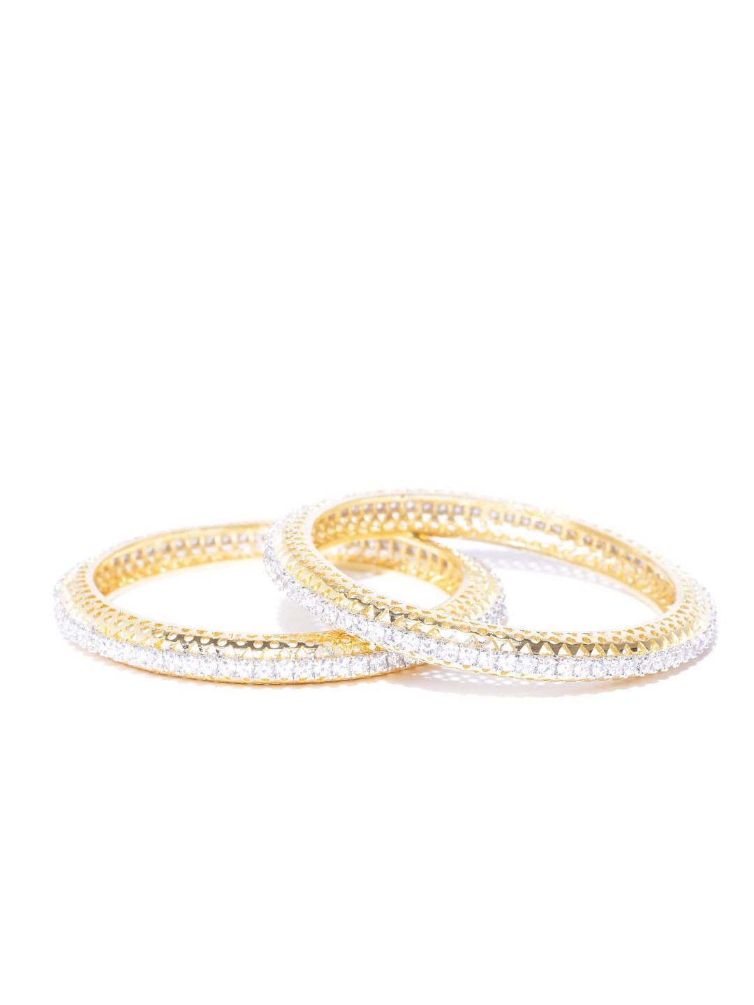 YouBella Set of 2 Silver  Gold-Toned Stone-Studded Bangles