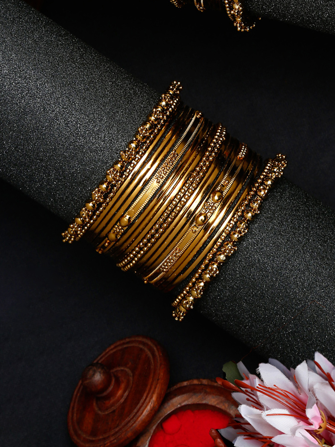 YouBella Set of 20 Antique Gold-Toned Bangles