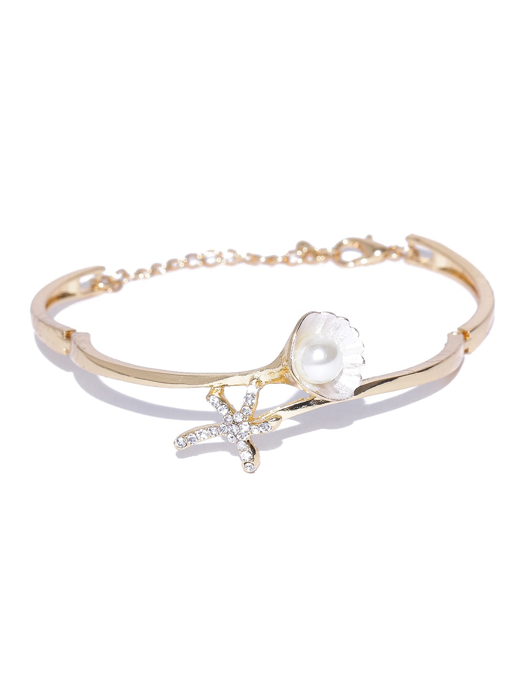 YouBella Gold-Toned Stone-Studded Beaded Bangle-Style Bracelet