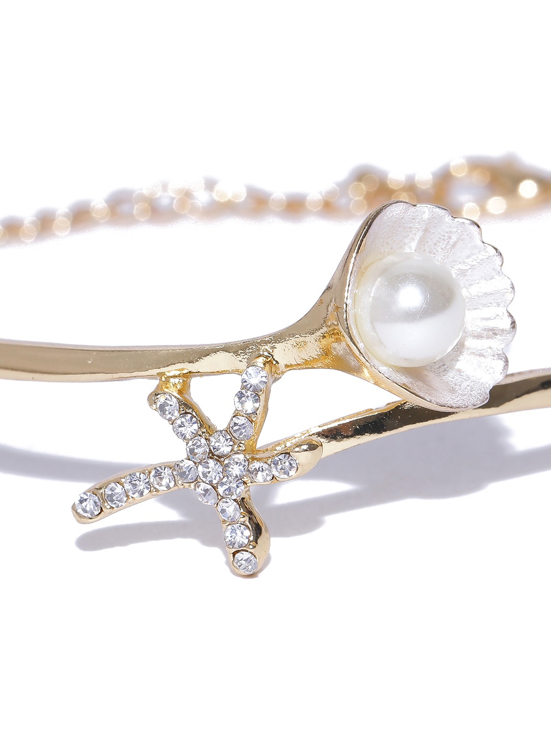 YouBella Gold-Toned Stone-Studded Beaded Bangle-Style Bracelet