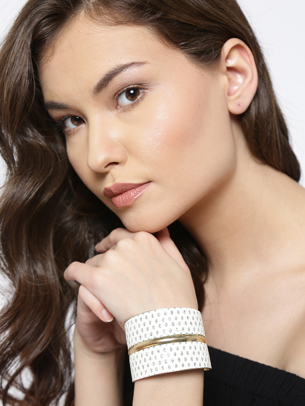 YouBella Gold-Toned  White Stone-Studded Cuff Bracelet