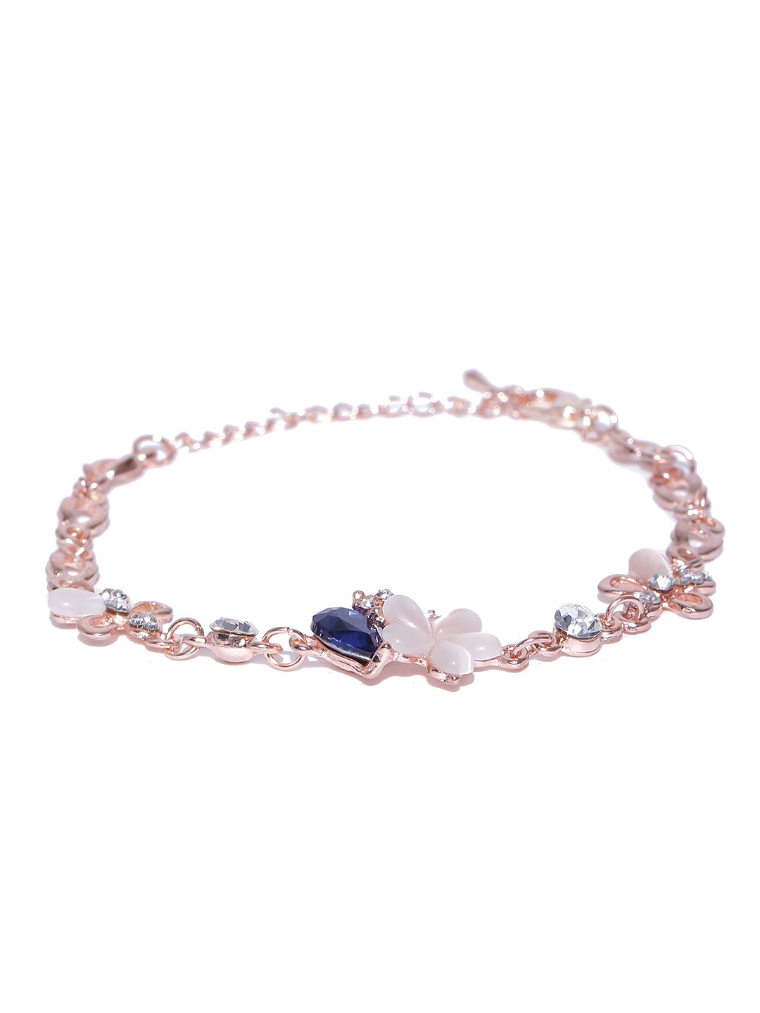 YouBella Rose Gold-Toned Stone-Studded Link Bracelet