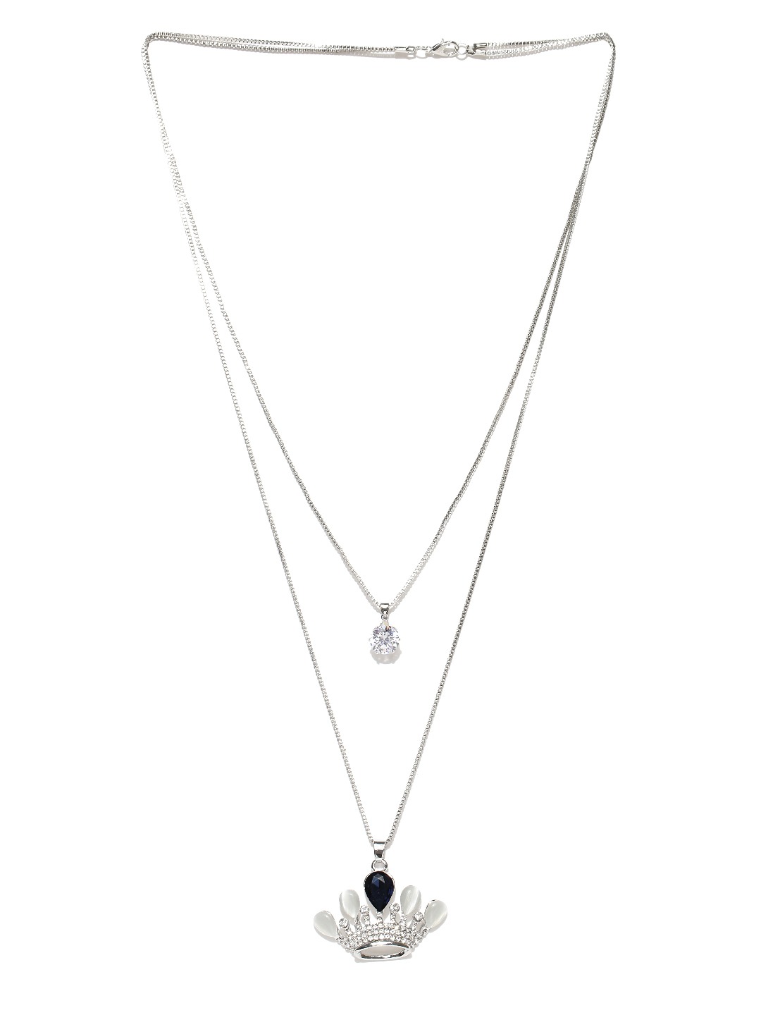 YouBella Silver-Toned  Off-White Metal Layered Necklace