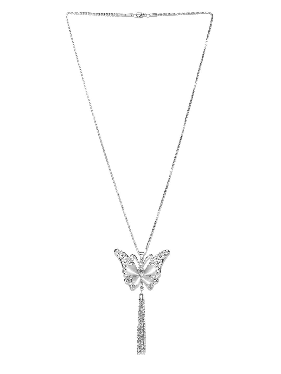 YouBella Silver-Toned Butterfly-Shaped Metal Necklace