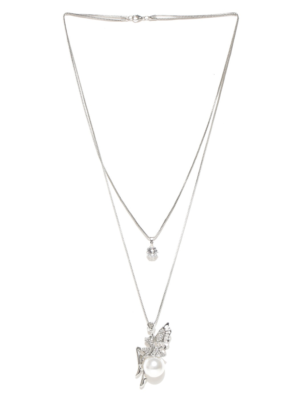 YouBella Silver-Toned Metal Layered Necklace