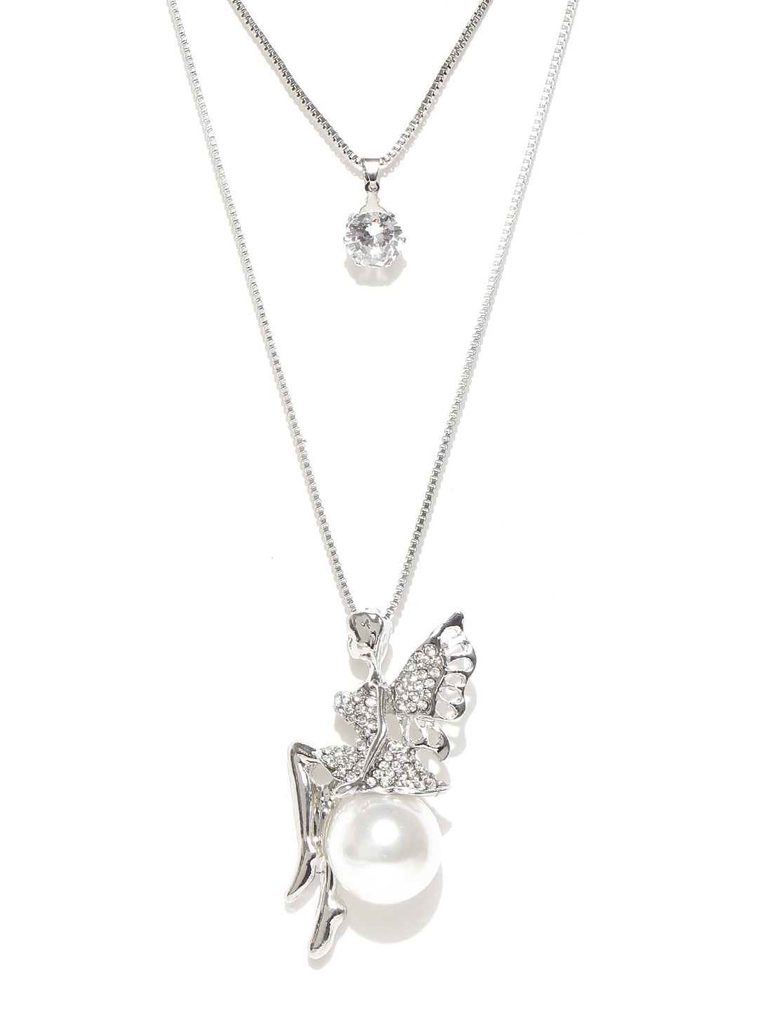 YouBella Silver-Toned Metal Layered Necklace