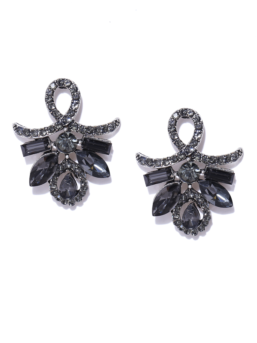 YouBella Grey Silver-Plated Contemporary Drop Earrings