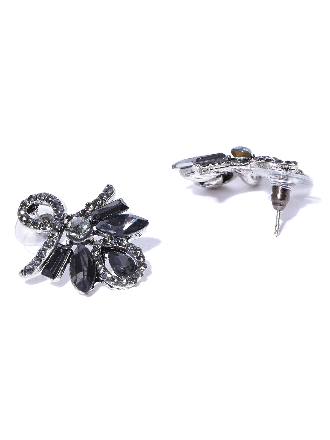 YouBella Grey Silver-Plated Contemporary Drop Earrings